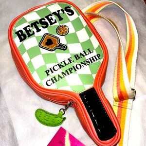 Betsey Johnson Champion Pickle Ball Purse Orange Green Sling Bag Crossbody New